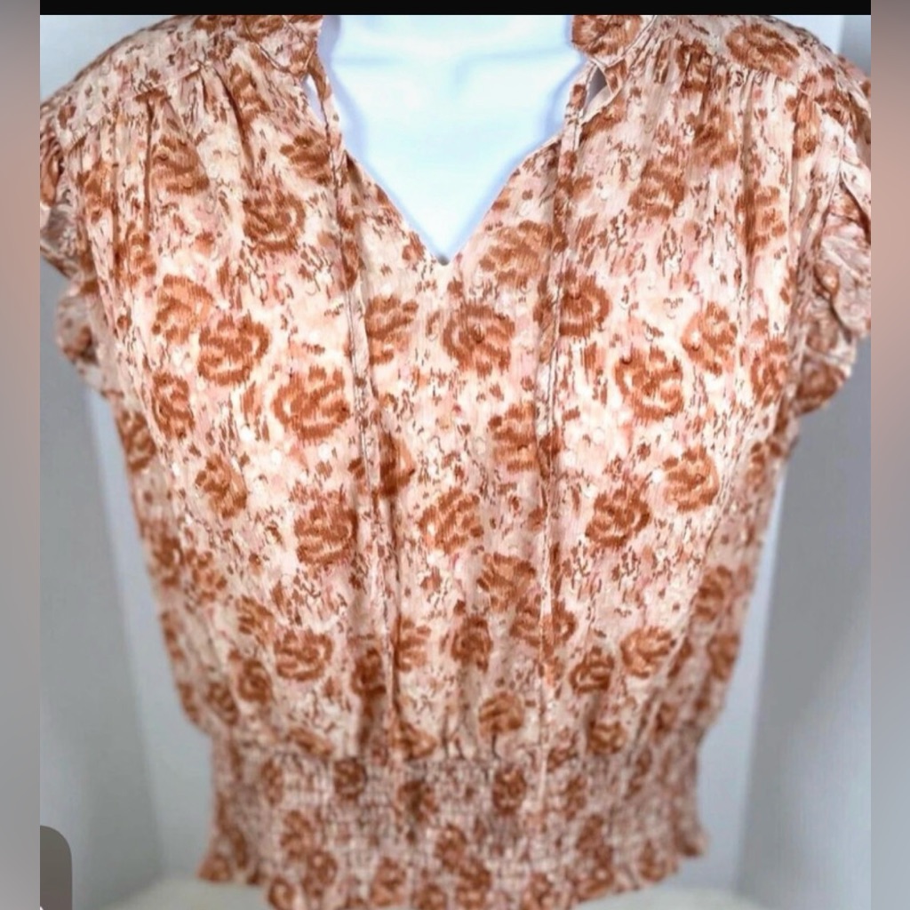 Joie X Anthropologie Cap Sleeve Smocked Waist Boho Peasant Blouse Xs